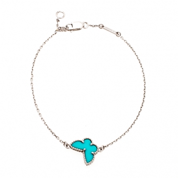 Pre Owned Van Cleef and Arpels Sweet Alhambra Butterfly Turquoise 18k White Gold Bracelet 