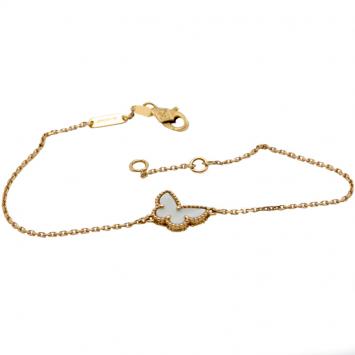 Pre Owned Van Cleef & Arpels White Mop Sweet Alhambra Butterfly 18K Yellow Gold Bracelet