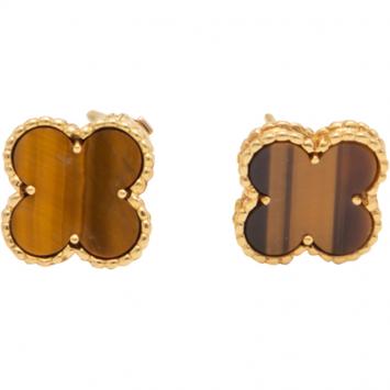 Pre Owned Van Cleef & Arpels Vintage Alhambra Tiger Eye Earrings