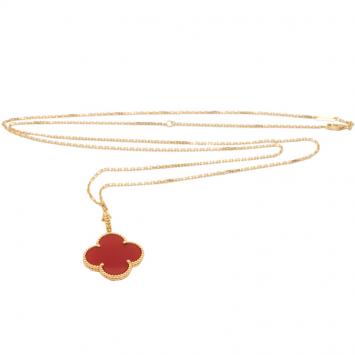 Pre Owned Van Cleef & Arpels Magic Alhambra Carnelian Long Chain Yellow Gold Necklace