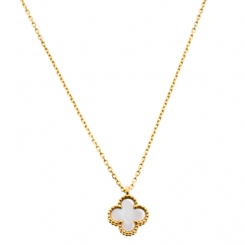 Pre Owned Van Cleef & Arpels Sweet Alhambra Mother of Pearl 18k Yellow Gold Necklace
