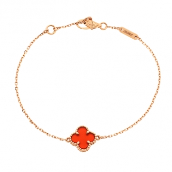 Pre Owned Van Cleef and Arpels Sweet Alhambra Red Carnelian 18k Rose Gold Bracelet