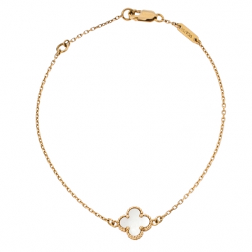 Pre Owned Van Cleef and Arpels Sweet Alhambra White Mother of Pearl 18K Yellow Gold Bracelet