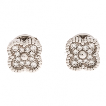 Pre Owned Van Cleef & Arpels Diamond Paved 18K White Gold Sweet Alhambra Earrings
