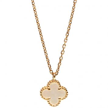 Pre Owned Van Cleef & Arpels Sweet Alhambra MOP 18K Yellow Gold Pendant Necklace