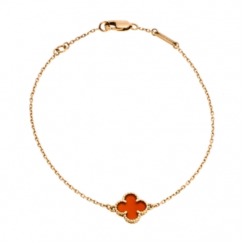 Pre Owned Van Cleef and Arpels Sweet Alhambra Red Carnelian 18K Rose Gold Bracelet