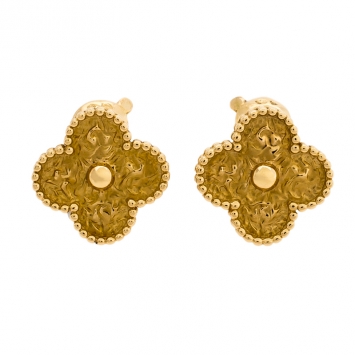 Pre Owned Van Cleef & Arpels Vintage Alhambra 18K Yellow Gold Clip On Stud Earrings