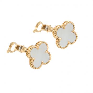 Pre Owned Van Cleef & Arpels  Mother Of Pearl  & Yellow Gold Vintage Alhambra Earrings