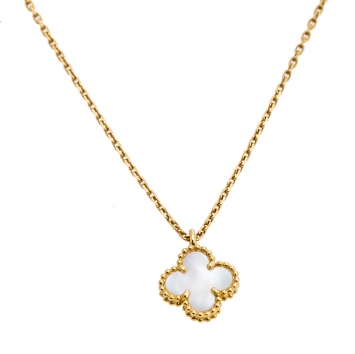 Pre Owned Van Cleef & Arpels Sweet Alhambra Mother of Pearl 18K Yellow Gold Pendant Necklace