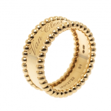 Pre Owned Van Cleef & Arpels Perlee Signature 18K Yellow Gold Band Ring Size 51