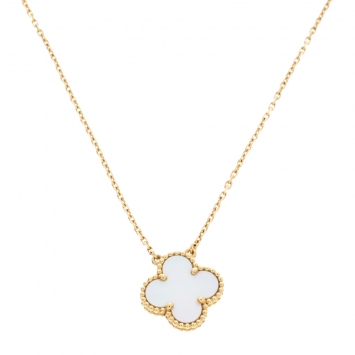 Pre Owned Van Cleef & Arpels Vintage Alhambra Mother of Pearl 18k Yellow Gold Pendant Necklace