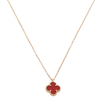 Pre Owned Van Cleef & Arpels Sweet Alhambra Carnelian 18K Rose Gold Mini Pendant Chain Necklace