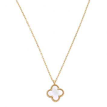 Pre Owned Van Cleef & Arpels Sweet Alhambra Mother of Pearl 18K Yellow Gold Pendant Necklace