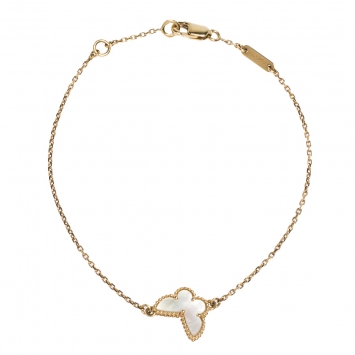 Pre Owned Van Cleef & Arpels Sweet Alhambra Mother of Pearl Butterfly 18K Yellow Gold Bracelet