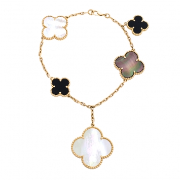Pre Owned Van Cleef & Arpels Magic Alhambra 5 Motifs Mother of Pearl and Onyx 18K Yellow Gold Bracelet