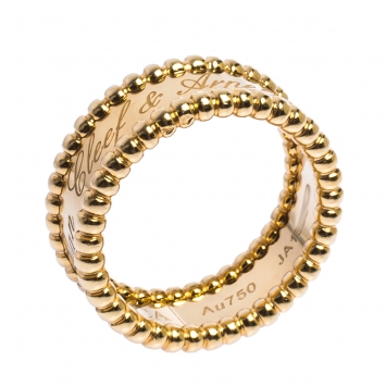 Pre Owned Van Cleef & Arpels Perlee Signature 18K Yellow Gold Band Ring Size 53