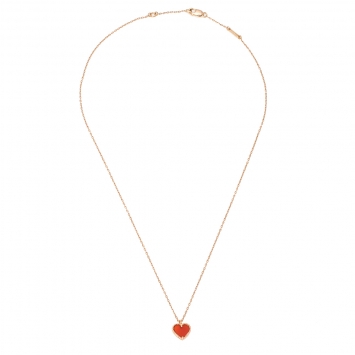 Pre Owned Van Cleef & Arpels Sweet Alhambra Heart Carnelian 18K Rose Gold Necklace