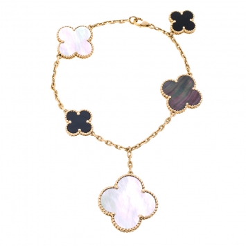 Pre Owned Van Cleef & Arpels Magic Alhambra 5 Motifs Mother of Pearl Onyx 18K Yellow Gold Bracelet