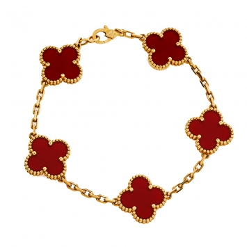 Pre Owned Van Cleef & Arpels Vintage Alhambra 5 Motifs Carnelian 18K Yellow Gold Bracelet