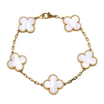Pre Owned Van Cleef & Arpels Vintage Alhambra Mother of Pearl 18K Yellow Gold 5 Motif Bracelet