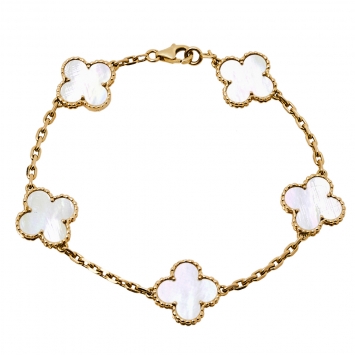 Pre Owned Van Cleef & Arpels Vintage Alhambra Mother of Pearl 18K Yellow Gold 5 Motifs Bracelet
