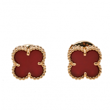 Pre Owned Van Cleef & Arpels Sweet Alhambra Carnelian 18K Rose Gold Stud Earrings