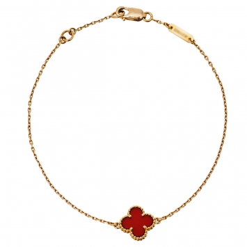 Pre Owned Van Cleef & Arpels Sweet Alhambra Carnelian 18K Rose Gold Bracelet