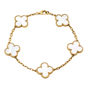 Pre Owned Van Cleef & Arpels Vintage Alhambra 5 Motifs Mother of Pearl 18K Yellow Gold Bracelet