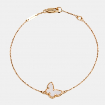 Pre Owned Van Cleef & Arpels Sweet Alhambra Mother of Pearl Butterfly 18K Yellow Gold Bracelet