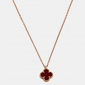 Pre Owned Van Cleef & Arpels Sweet Alhambra Carnelian 18k Rose Gold Necklace