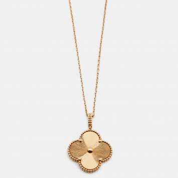 Pre Owned Van Cleef & Arpels Magic Alhambra Guilloché 18k Yellow Gold Long Pendant Necklace