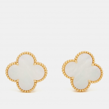 Pre Owned Van Cleef & Arpels Magic Alhambra Mother of Pearl 18k Yellow Gold Earrings