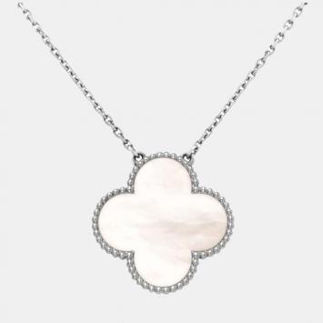 Pre Owned Van Cleef & Arpels Mother of Pearl Magic Alhambra 18K White Gold Pendant Necklace