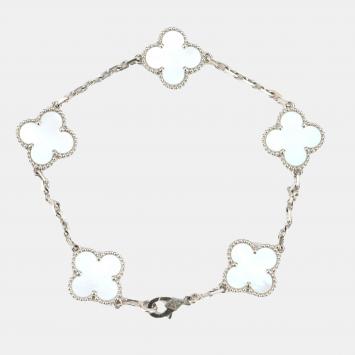 Pre Owned Van Cleef & Arpels 5 Motif Alhambra Mother Of Pearl White Gold Bracelet