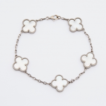 Pre Owned Van Cleef & Arpels Vintage Alhambra Mother of Pearl 18k White Gold Station Bracelet