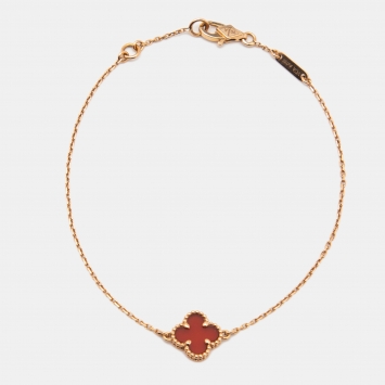 Pre Owned Van Cleef & Arpels Sweet Alhambra Carnelian 18k Rose Gold Bracelet