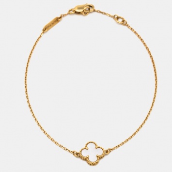 Pre Owned Van Cleef & Arpels Sweet Alhambra Mother of Pearl 18k Yellow Gold Bracelet