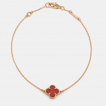 Pre Owned Van Cleef & Arpels Sweet Alhambra Carnelian 18k Rose Gold Bracelet