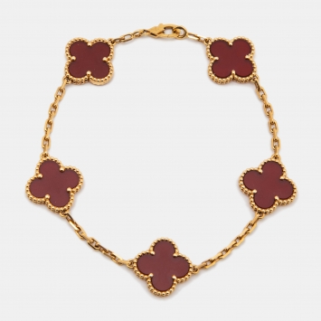 Pre Owned Van Cleef & Arpels Vintage Alhambra Carnelian 5 Motif Station Bracelet