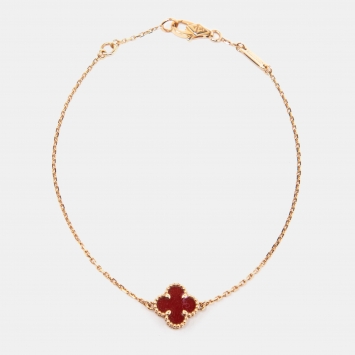 Pre Owned Van Cleef & Arpels Sweet Alhambra 18k Rose Gold Carnelian Bracelet