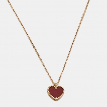 Pre Owned Van Cleef & Arpels Sweet Alhambra Heart Carnelian 18k Rose Gold Necklace