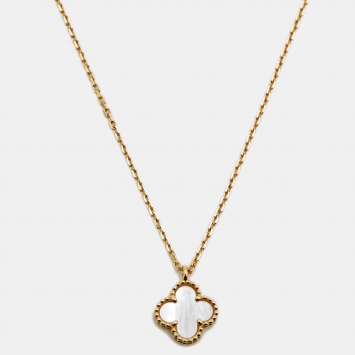 Pre Owned Van Cleef & Arpels Sweet Alhambra Mother of Pearl 18k Yellow Gold Pendant Necklace