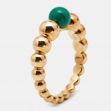 Pre Owned Van Cleef & Arpels Perlee Couleurs Malachite 18K Yellow Gold Ring Size 51