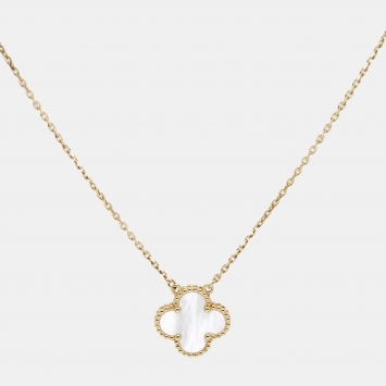 Pre Owned Van Cleef & Arpels Vintage Alhambra Mother of Pearl 18k Yellow Gold Necklace