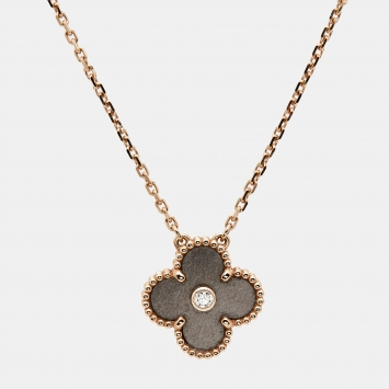 Pre Owned Van Cleef & Arpels Vintage Alhambra Obsidian DIamond 18k Rose Gold 2023 Holiday Necklace