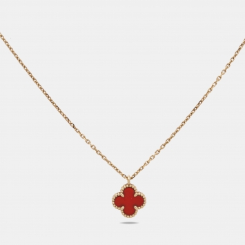 Pre Owned Van Cleef & Arpels Sweet Alhambra Carnelian 18k Rose Gold Necklace