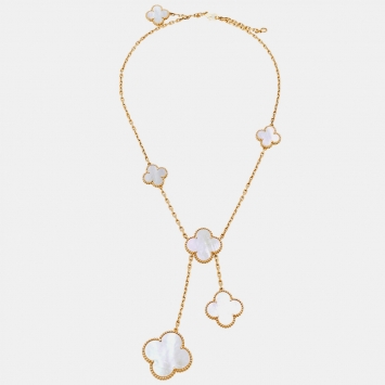 Pre Owned Van Cleef & Arpels Magic Alhambra Mother of Pearl 18k Yellow Gold 6 Motif Necklace