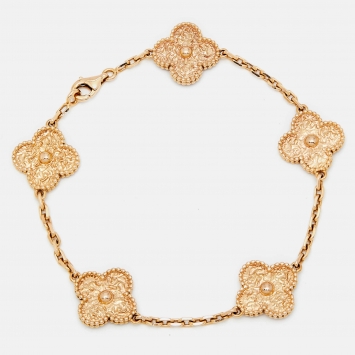 Pre Owned Van Cleef & Arpels Vintage Alhambra Textured 18k Rose Gold 5 Motif Bracelet