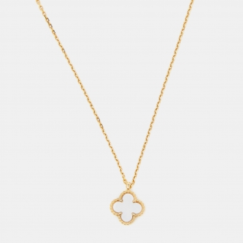 Pre Owned Van Cleef & Arpels Sweet Alhambra Mother of Pearl 18k Yellow Gold Pendant Necklace 