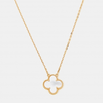 Pre Owned Van Cleef & Arpels Vintage Alhambra Mother of Pearl 18k Yellow Gold Necklace